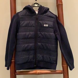 Hugo Boss, navy blue, knit zip up. Size 6 boys